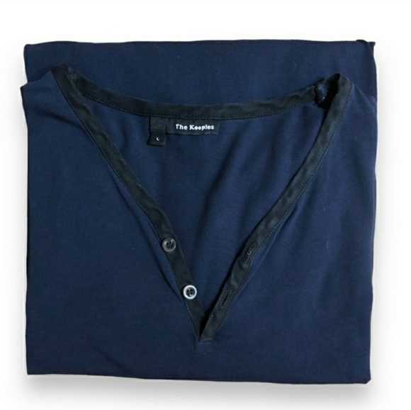 THE KOOPLES Navy Blue Leather Trim Two Button Henley EUC! - Picture 8 of 8